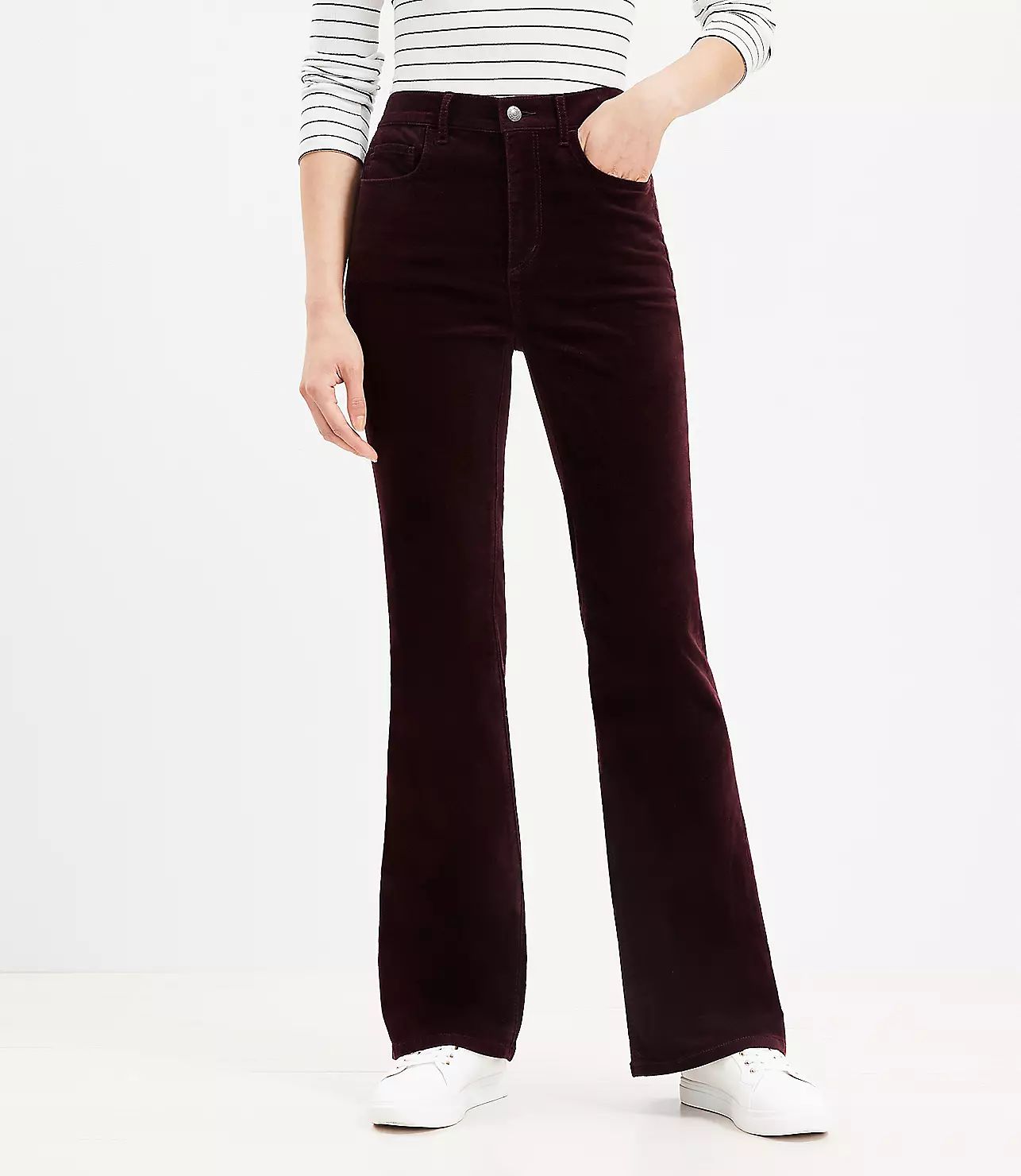 Five Pocket Slim Flare Pants in Velvet | LOFT