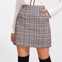 Zip Back Tweed Skirt | SHEIN