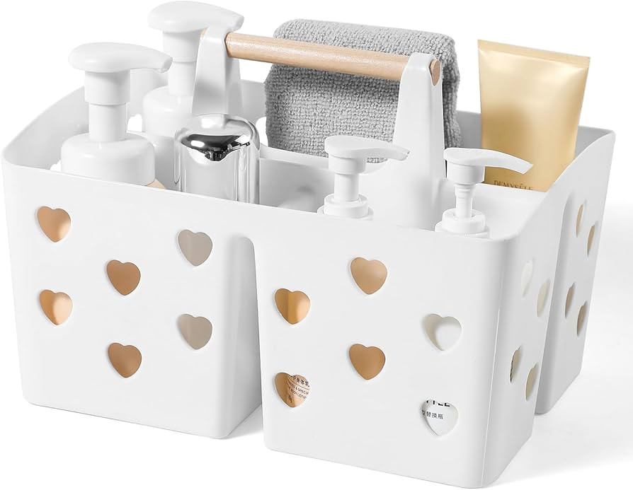 Anyoifax Portable Shower Caddy Plastic Basket with Wood Handle Divided Shower Tote Storage Organi... | Amazon (US)