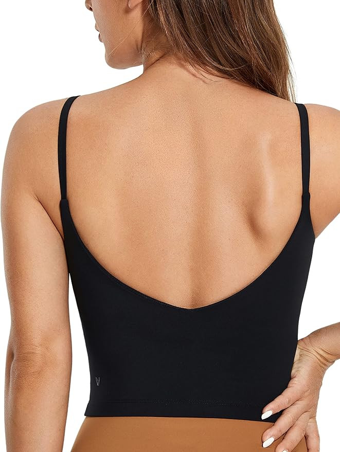 VANTONIA Crop Top with Built in Bra Backless Yoga Workout Tank Top Cute Longline Sports Bras for ... | Amazon (US)