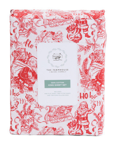 Ho Ho Ho Cotton Santa Sheet Set | TJ Maxx