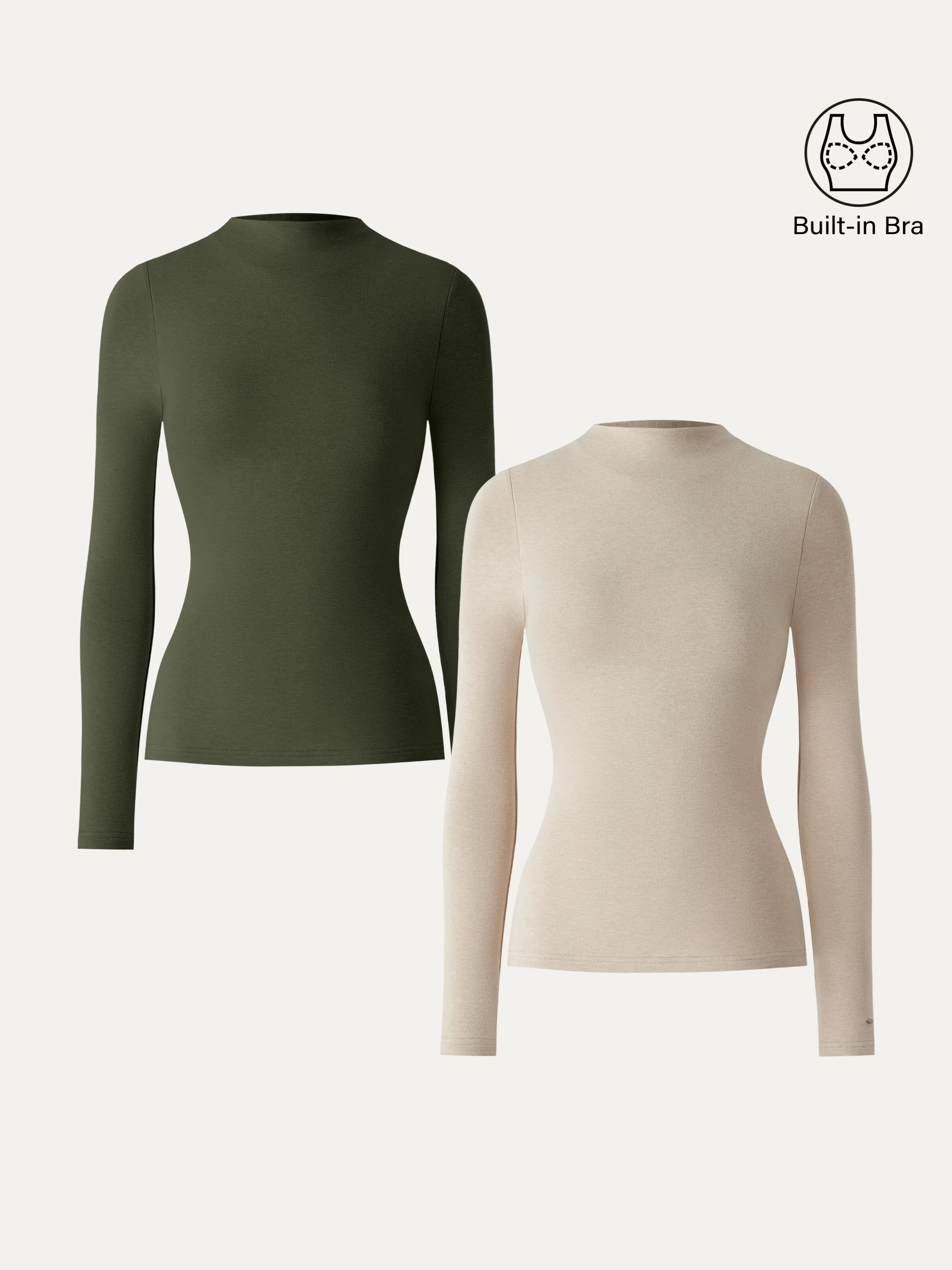 ProWarm Mockneck Long Sleeve Brami - Natural Calico/Deep Olive / 2XL | OGLmove
