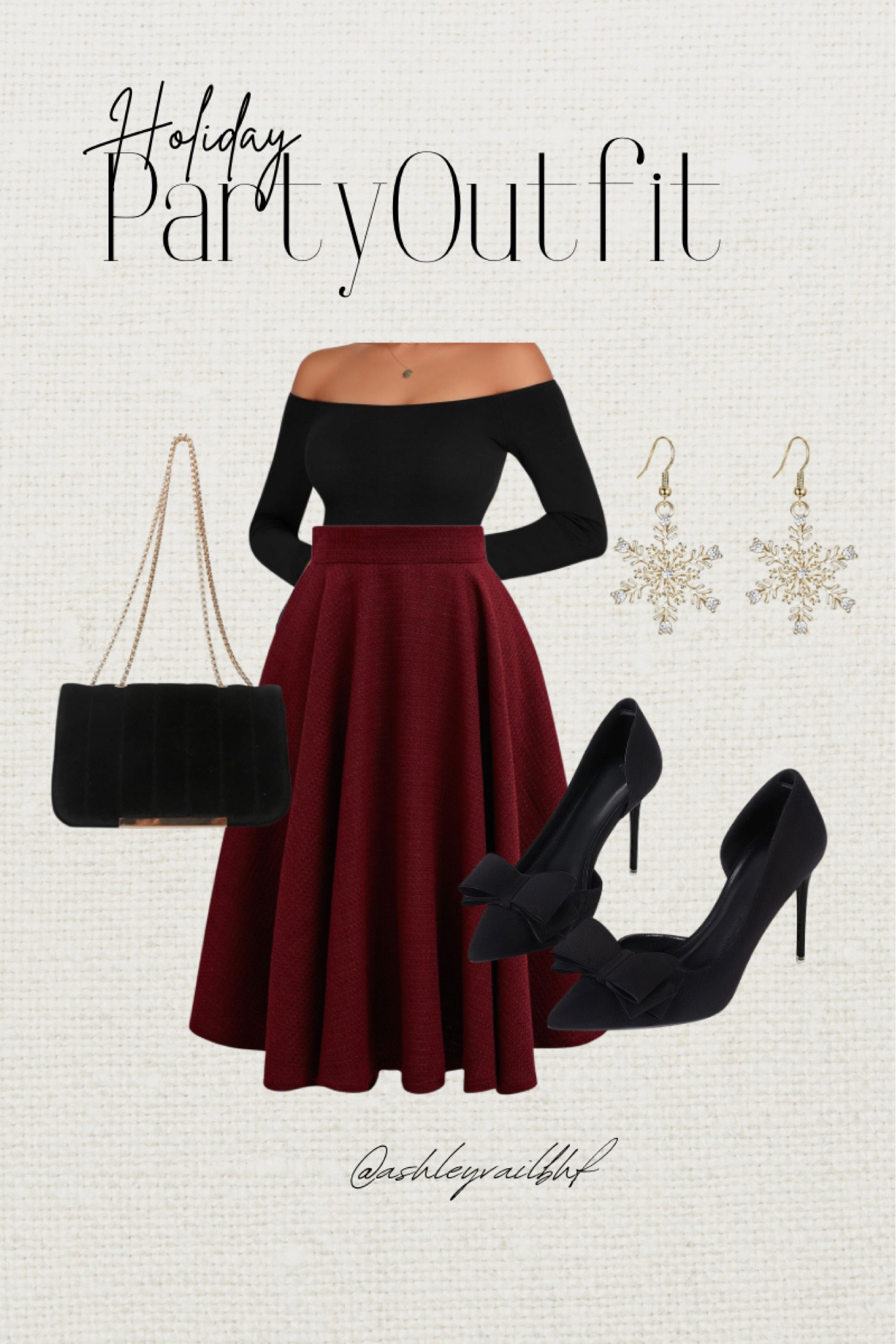 perfect Holiday party outfit idea. red midi skirt with off the shoulder top and snowflake earrings. #holidayparty #partyoutfit 

#LTKHoliday #LTKSeasonal #LTKParties