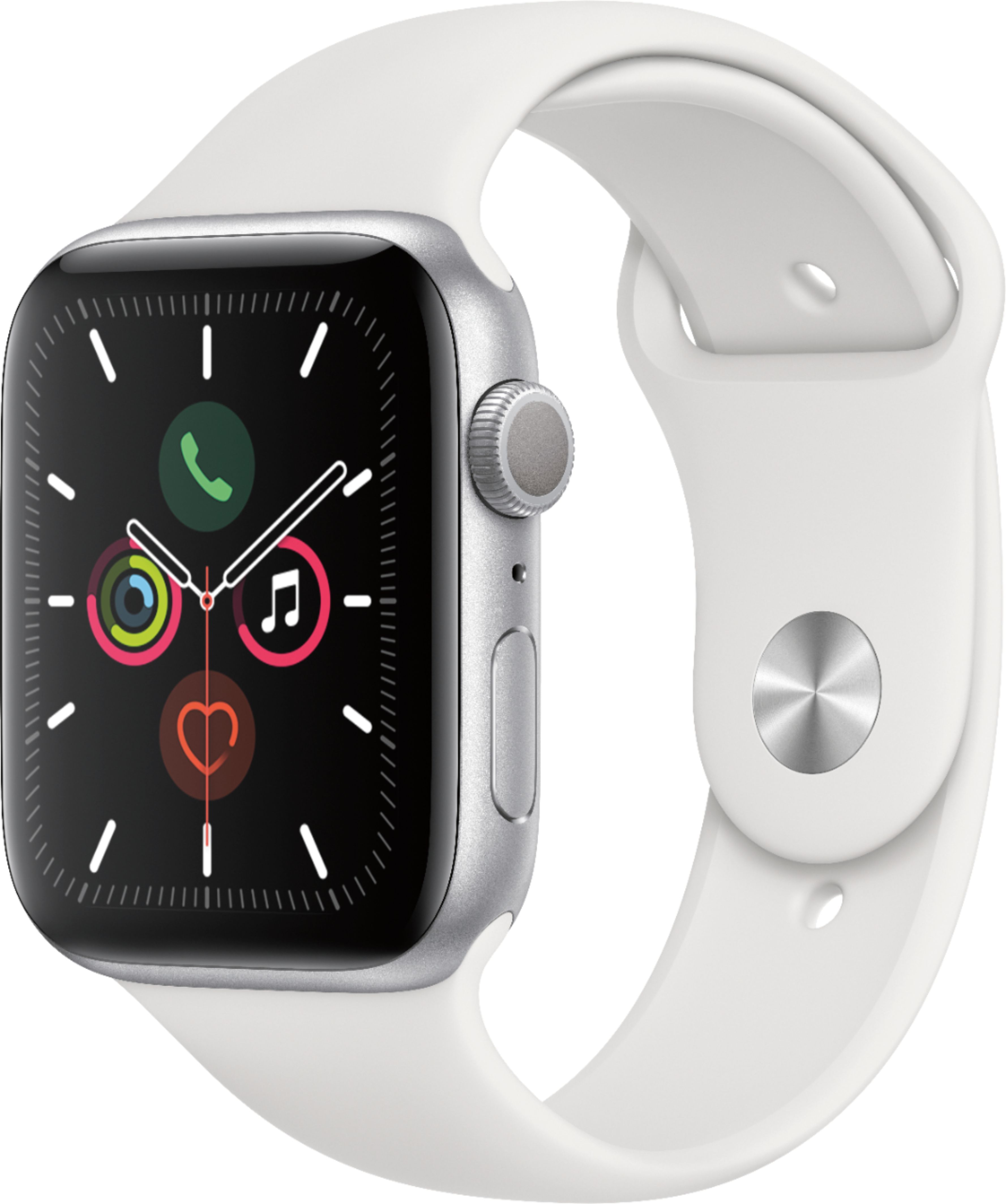 Apple Watch Series 5 (GPS) 44mm Silver Aluminum Case with White Sport Band Silver Aluminum MWVD2L... | Best Buy U.S.