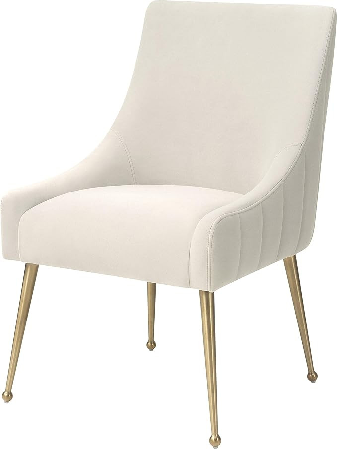 MEXIYA Irina Dining Chair Beige Easy Clean Velvet Upholstered Side Chair with Brushed Gold Leg | Amazon (US)