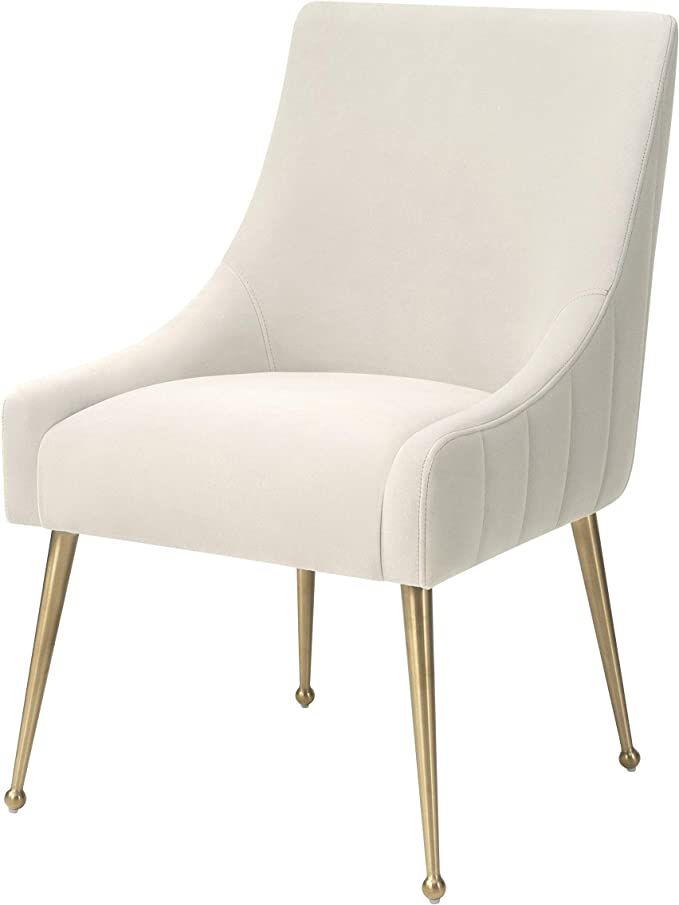MEXIYA Irina Dining Chair Beige Easy Clean Velvet Upholstered Side Chair with Brushed Gold Leg | Amazon (US)