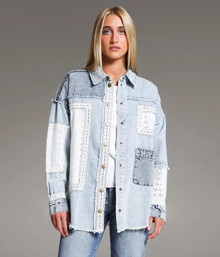 Pieced Crochet & Denim Oversized Shacket | Buckle