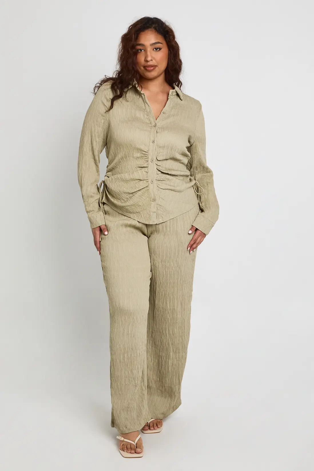 Olive Plus Textured Shirt And Trouser Co Ord | Boohoo USA | boohoo (US & Canada)