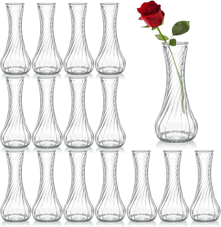 16 Pack Glass Bud Vase, Clear Small Flower Vases in Bulk, Threaded Glass Vases for Centerpieces, ... | Amazon (US)
