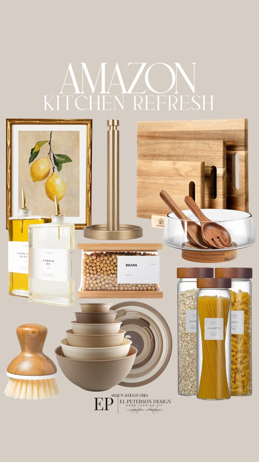 Amazon
Kitchen refresh
Artwork
Paper towel holder
Chopping boards
Mixing bowls
Container
Oil and vinegar dispenser 
Salad bowl 

#LTKHome #LTKFindsUnder100 #LTKFindsUnder50