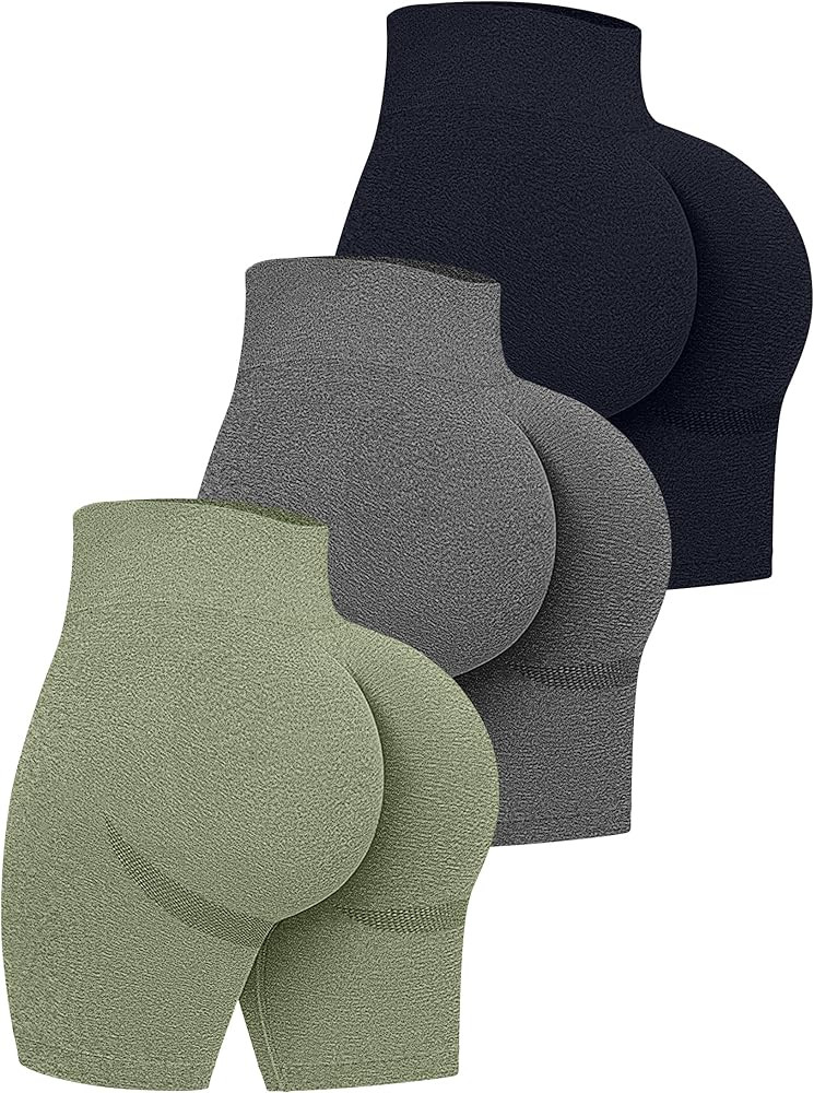 OQQ Women's 3 Piece High Waist Workout Shorts Butt Lifting Tummy Control Ruched Booty Smile Yoga ... | Amazon (US)