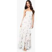 Womens Floral Ruffle Hem Strappy Maxi Dress - White - 10 | boohoo (US & Canada)