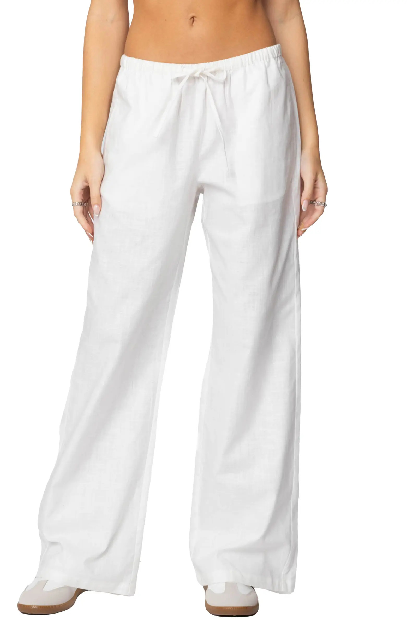 Alexa Low Rise Drawstring Linen Blend Pants | Nordstrom