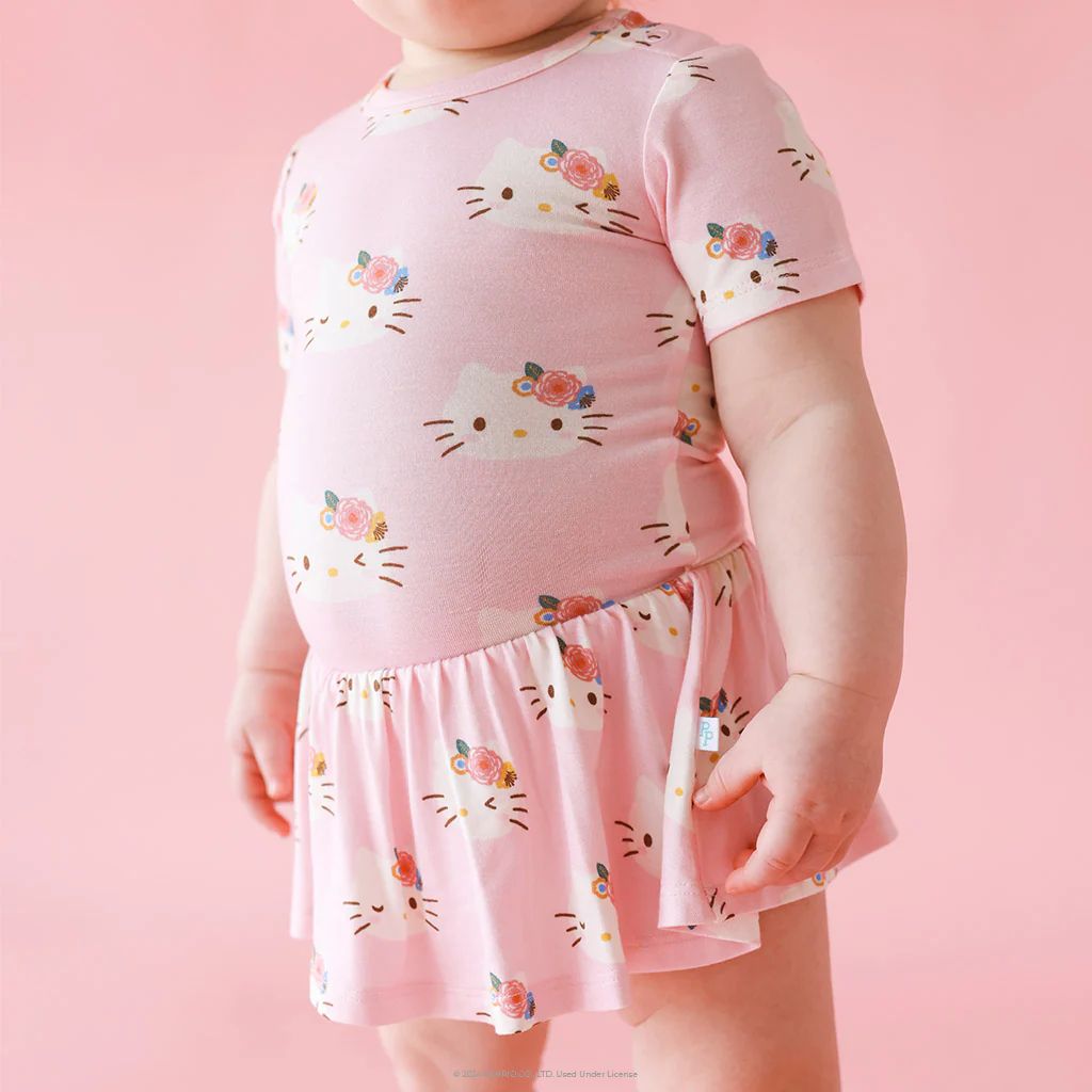 Sanrio® Pink Baby Girl Twirl Skirt Bodysuit | Pastel Pink Hello Kitty® | Posh Peanut