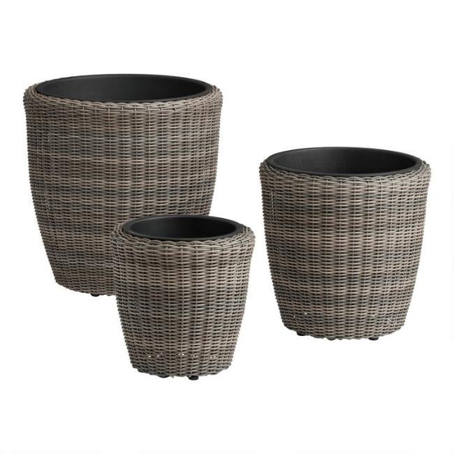 Round All Weather Wicker Outdoor Planter 3 Piece Set | World Market