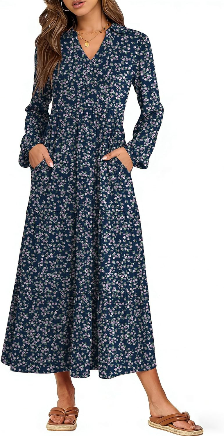 ANRABESS Womens Long Sleeve Polo Casual Fall Maxi Dress | Amazon (US)