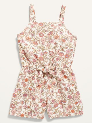 Sleeveless Button-Front Tie-Waist Romper for Girls | Old Navy (US)