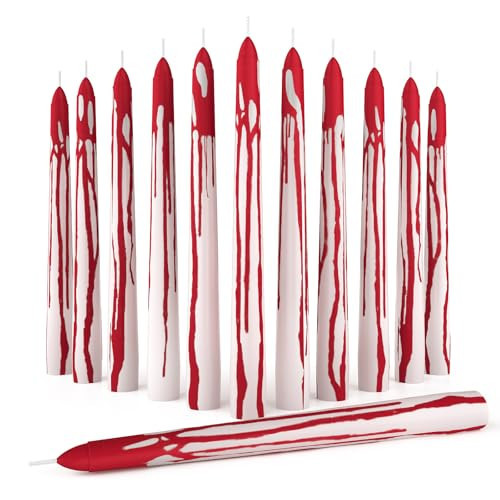 CANDWAX 8 inch Taper Candles Set of 12 - Dripless Candlesticks Burning for 6 Hours - Bloody Tapered Candles Ideal as Halloween or Other Themed Decor - Blood White Candle | Amazon (US)