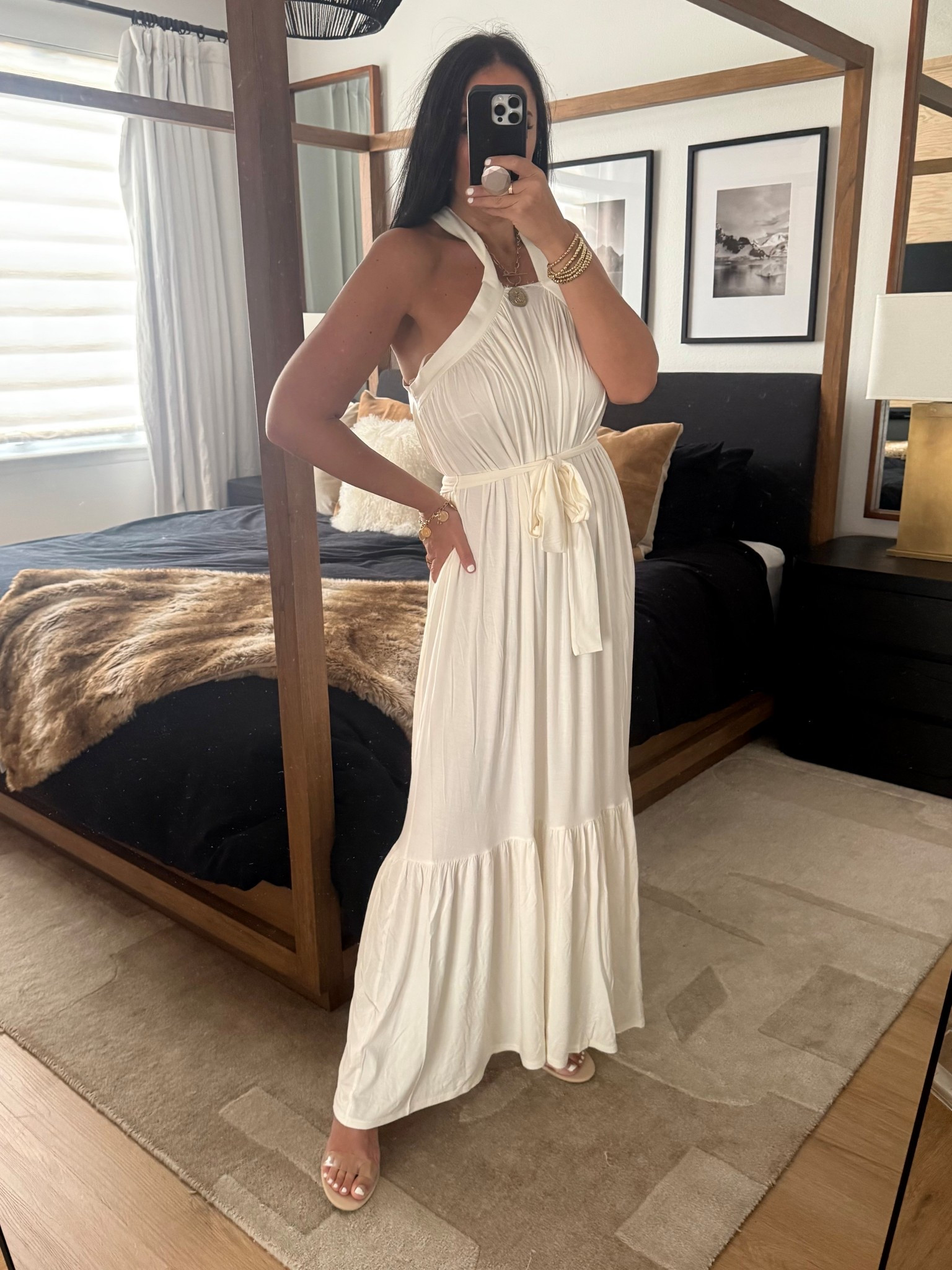 Halter Sleeveless Tie Waist Maxi Dress
