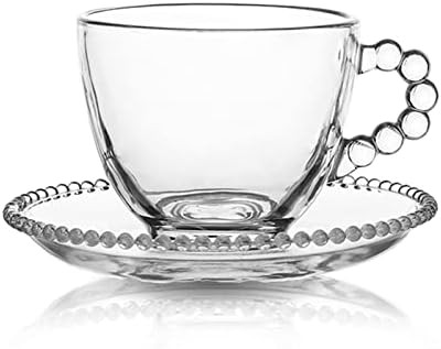 HolaJia Glass Coffee Mug with Saucer Set, Cute Creative Cup Unique Bead Design for Office and Hom... | Amazon (US)