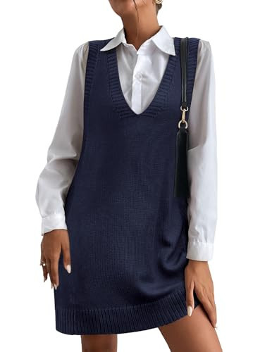 HOTOUCH Sleeveless Sweater Dress for Women Knitted Sweater Dress with Pockets Sleeveless Knitwear, Navy XXL | Amazon (US)