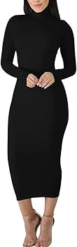 BORIFLORS Women's Sexy Basic Long Sleeve Turtleneck Bodycon Party Long Pencil Dress | Amazon (US)
