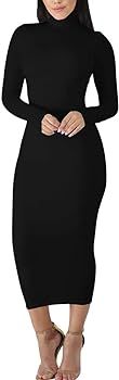 BORIFLORS Women's Sexy Basic Long Sleeve Turtleneck Bodycon Party Long Pencil Dress | Amazon (US)