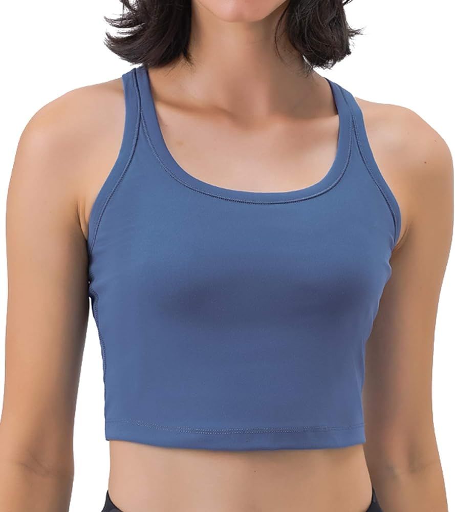 Women's Racerback Sports Bra Yoga Crop Top with Built in Bra | Amazon (US)