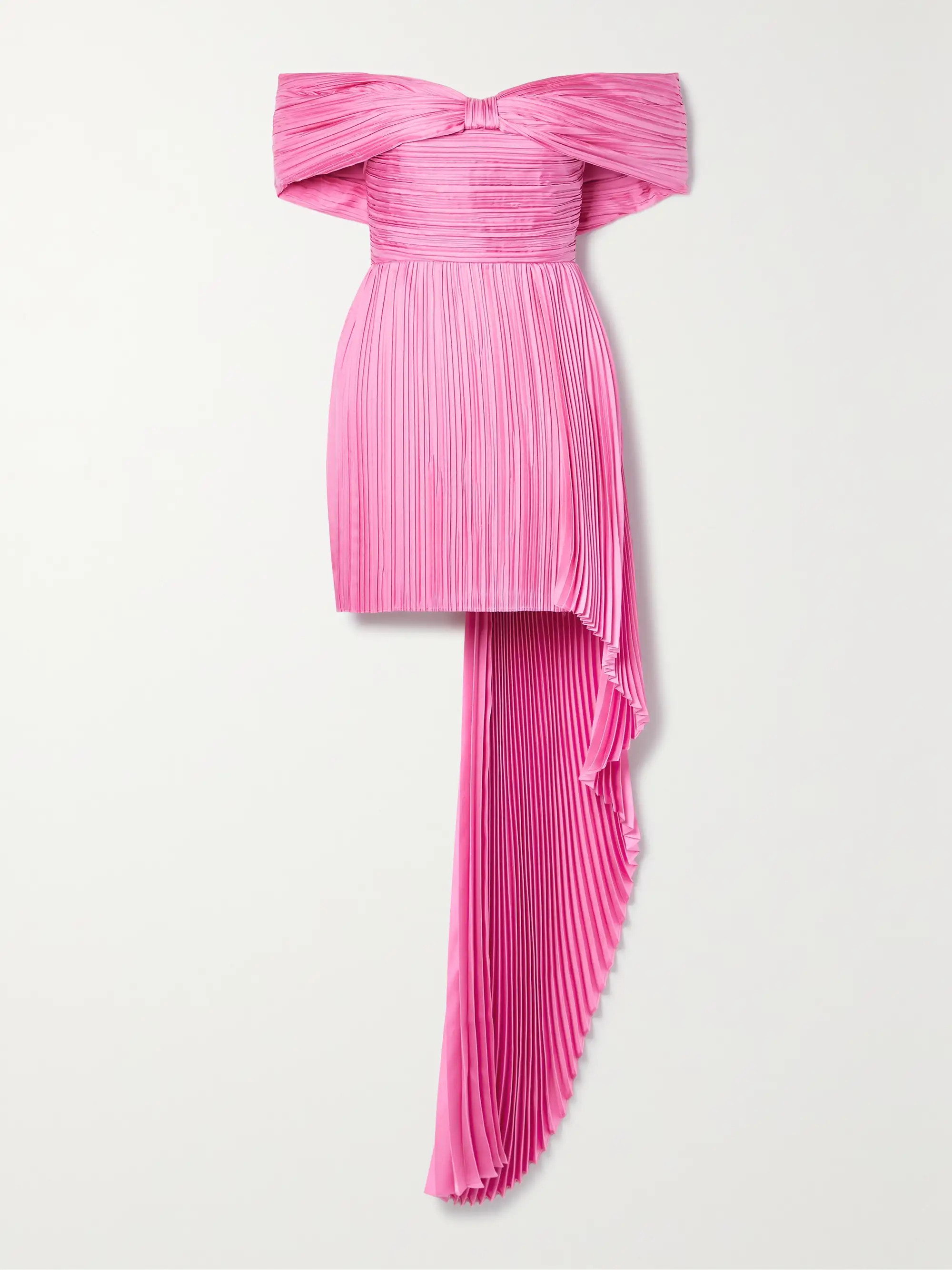 Off-the-shoulder asymmetric plissé silk-charmeuse mini dress | NET-A-PORTER (UK & EU)