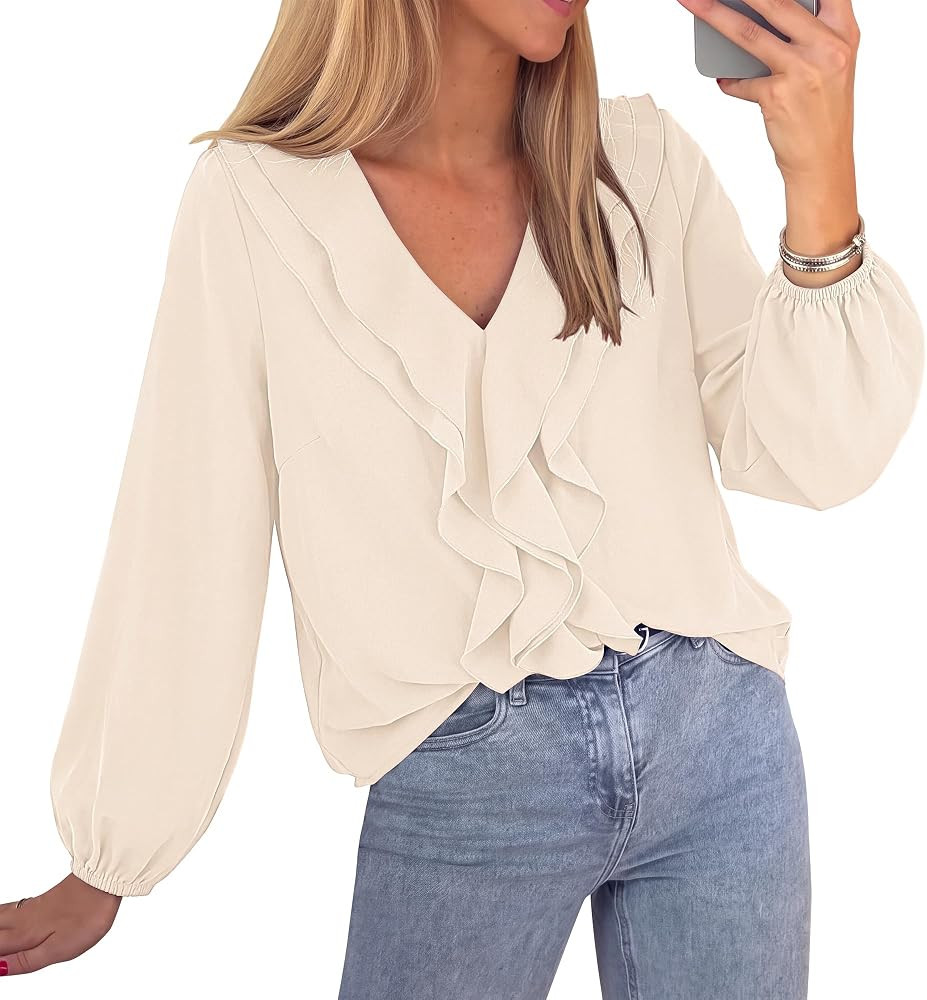 BTFBM Womens Fall Tops Ruffle Blouses Dressy Casual | Amazon (US)