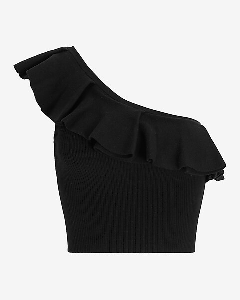 Body Contour Ruffle One Shoulder Cropped Sweater Tank | Express