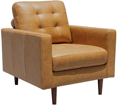 Amazon.com: Amazon Brand – Rivet Cove Mid-Century Modern Tufted Leather Accent Chair, 32.7"W, C... | Amazon (US)