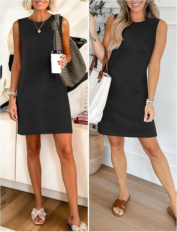 ANRABESS Womens Summer Casual Mini Dresses 2026 Sleeveless Crewneck Split Wrinkle-Free Beach Trav... | Amazon (US)