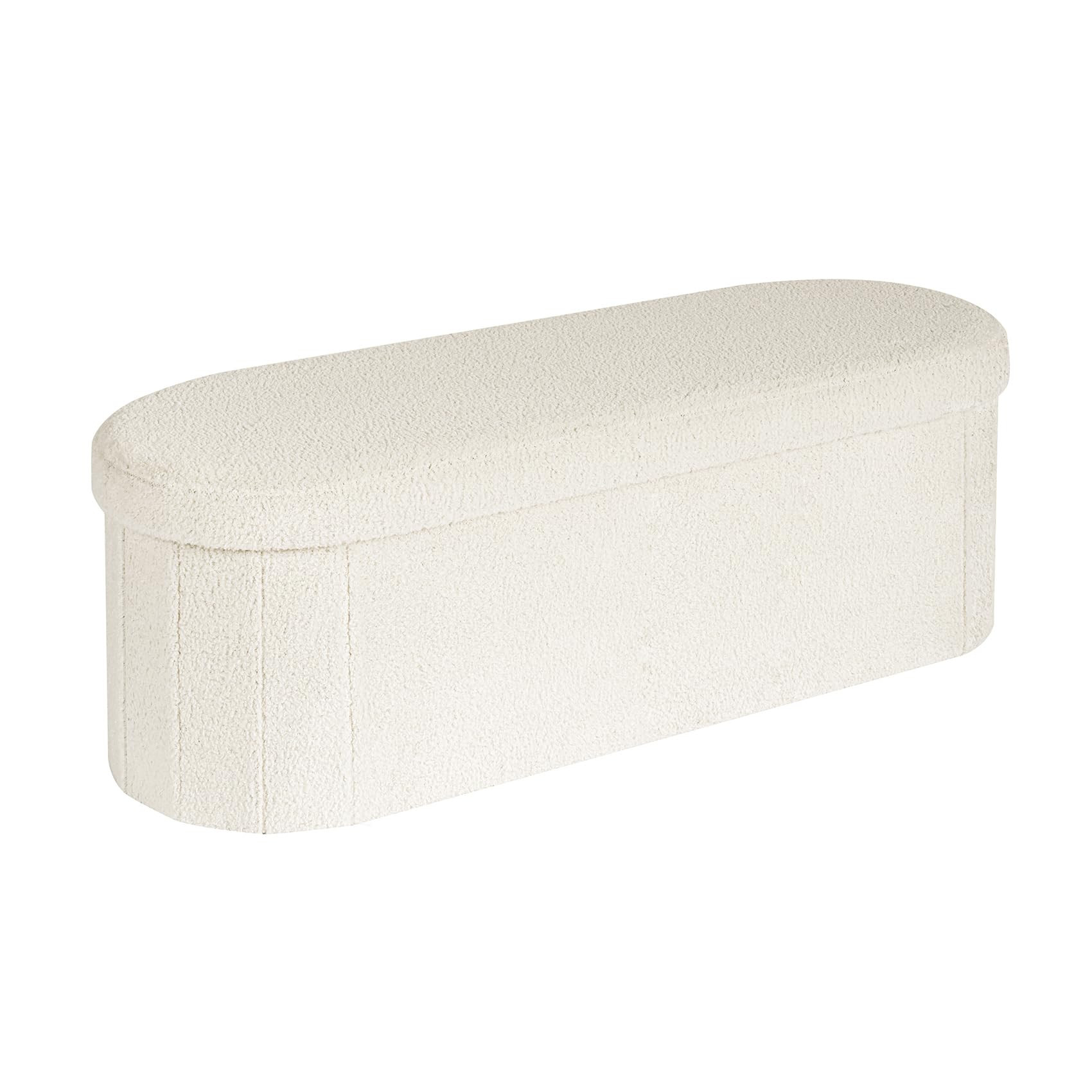 B FSOBEIIALEO Storage Ottoman Bench Boucle Oval Ottomans Foot Rest, Teddy Storage Chest Box Bedroom Bench with Storage, Cream White 43.3"x15"x15" | Amazon (CA)