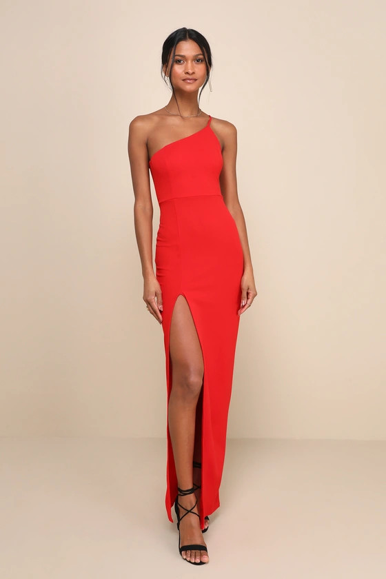 Keeper of My Heart Red One-Shoulder Maxi Dress | Lulus