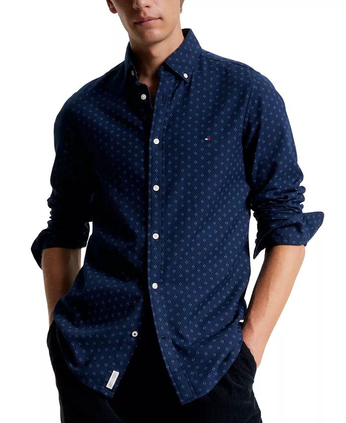 Men's Flex Slim-Fit Brushed Twill Printed Shirt | Macy's