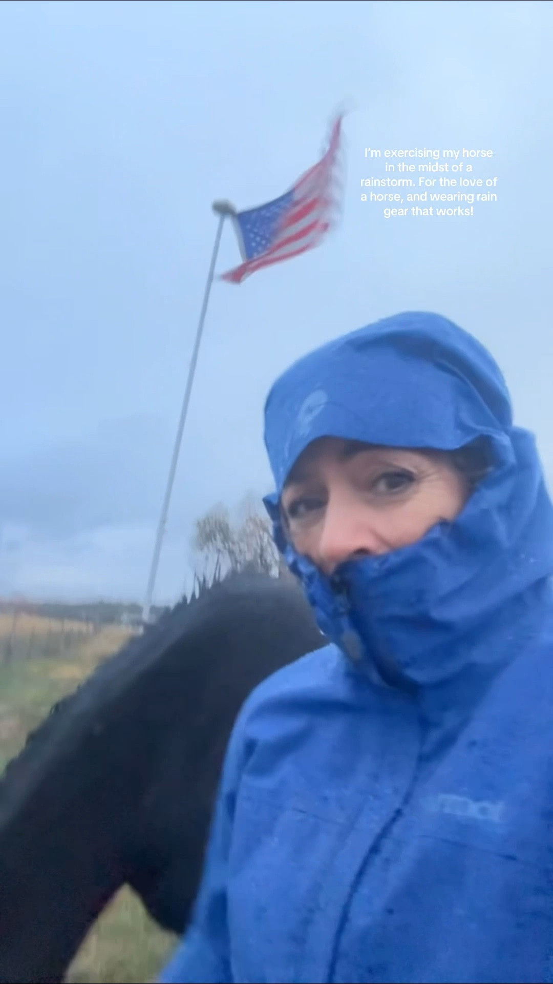 ☔️Rain gear that works! It is also suitable for a 🌷 spring color palette. I had to cinch the hood down because it was so windy.
Today, I am exercising my horse as part of his physical therapy.

#LTKActive #LTKSeasonal #LTKdayinmylife