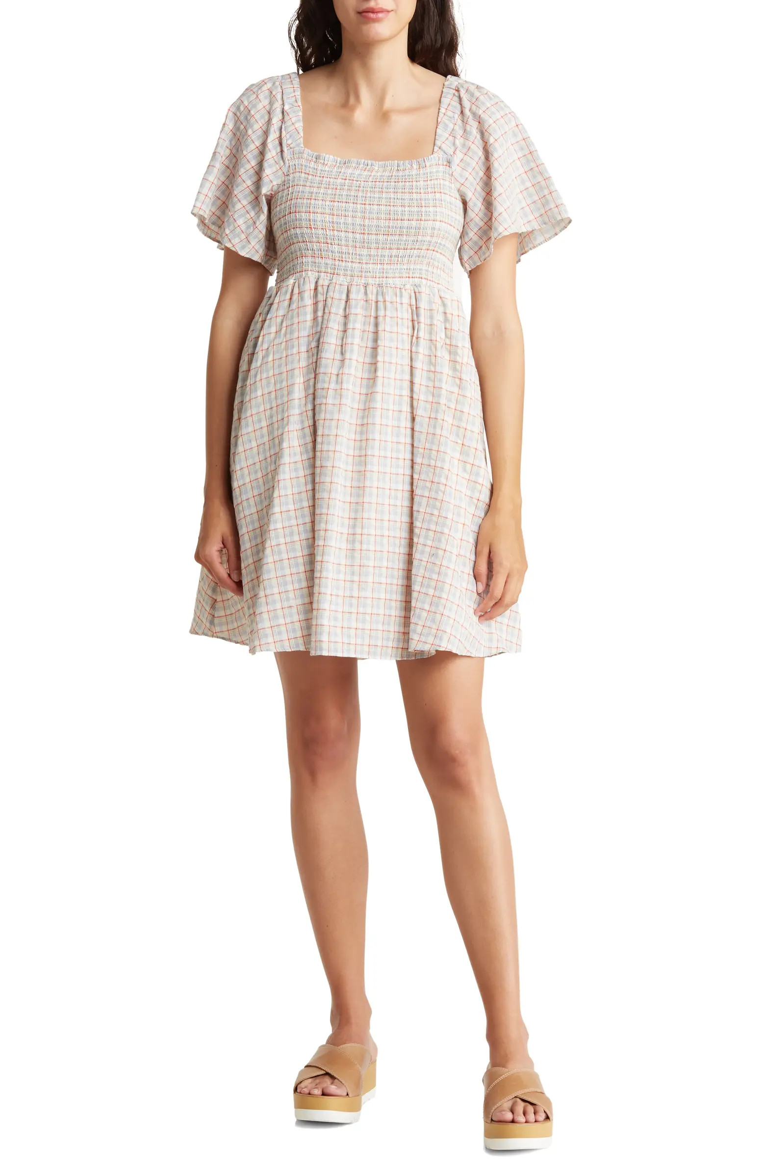 Seersucker Lucie Tie-Back Mini Dress in Plaid | Nordstrom Rack