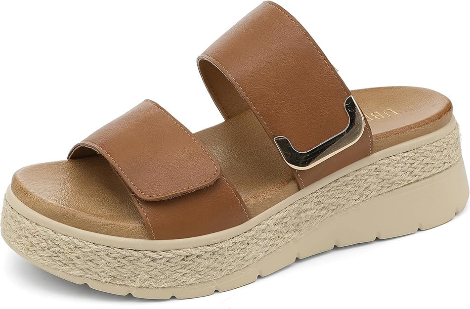 UBFEN Womens Espadrille Platform Sandals Low Wedge Slides Orthopedic Arch Support Two Adjustable ... | Amazon (US)
