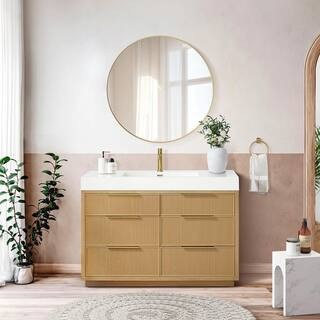 ROSWELL Hohhot 48 in. W x 19.7 in. D x 33.8 in. H Single Bath Vanity in Washed Ash Grey with Whit... | The Home Depot