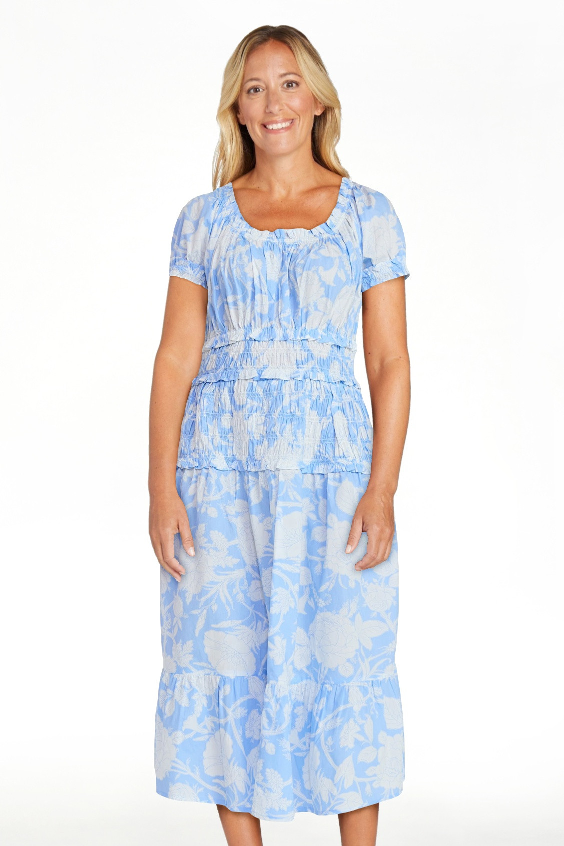 Time and Tru Women's Smocked Cotton Peasant Dress with Short Sleeves, Sizes XS-XXXL | Walmart (US)