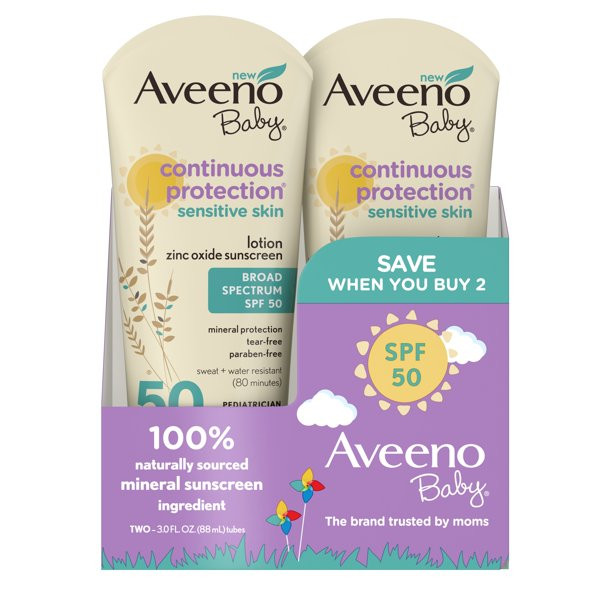 Aveeno Baby Continuous Protection Zinc Oxide Mineral Sunscreen Lotion with Broad Spectrum SPF 50,... | Walmart (US)
