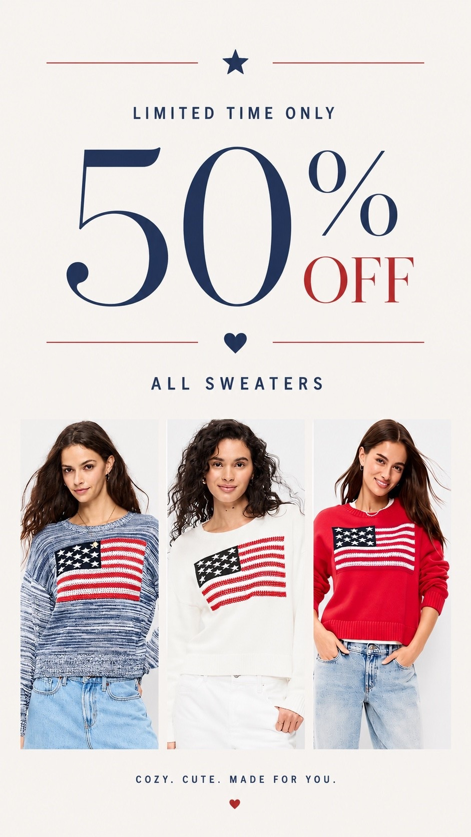 Flag sweaters are selling out everywhere and these are 50% off! I would probably go true to size and get an XS 🇺🇸

#LTKootd #LTKSeasonal #LTKSaleAlert