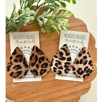 Leopard Earrings, Cheetah Leather Teardrop Animal Print Tan & Black, Genuine Everyday Earrings | Etsy (US)