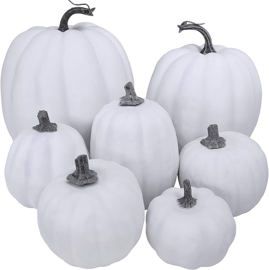 7 Pcs Assorted Sizes Fall Artificial Pumpkins Harvest Pumpkins Faux Foam Pumpkins for Fall Autumn... | Amazon (US)