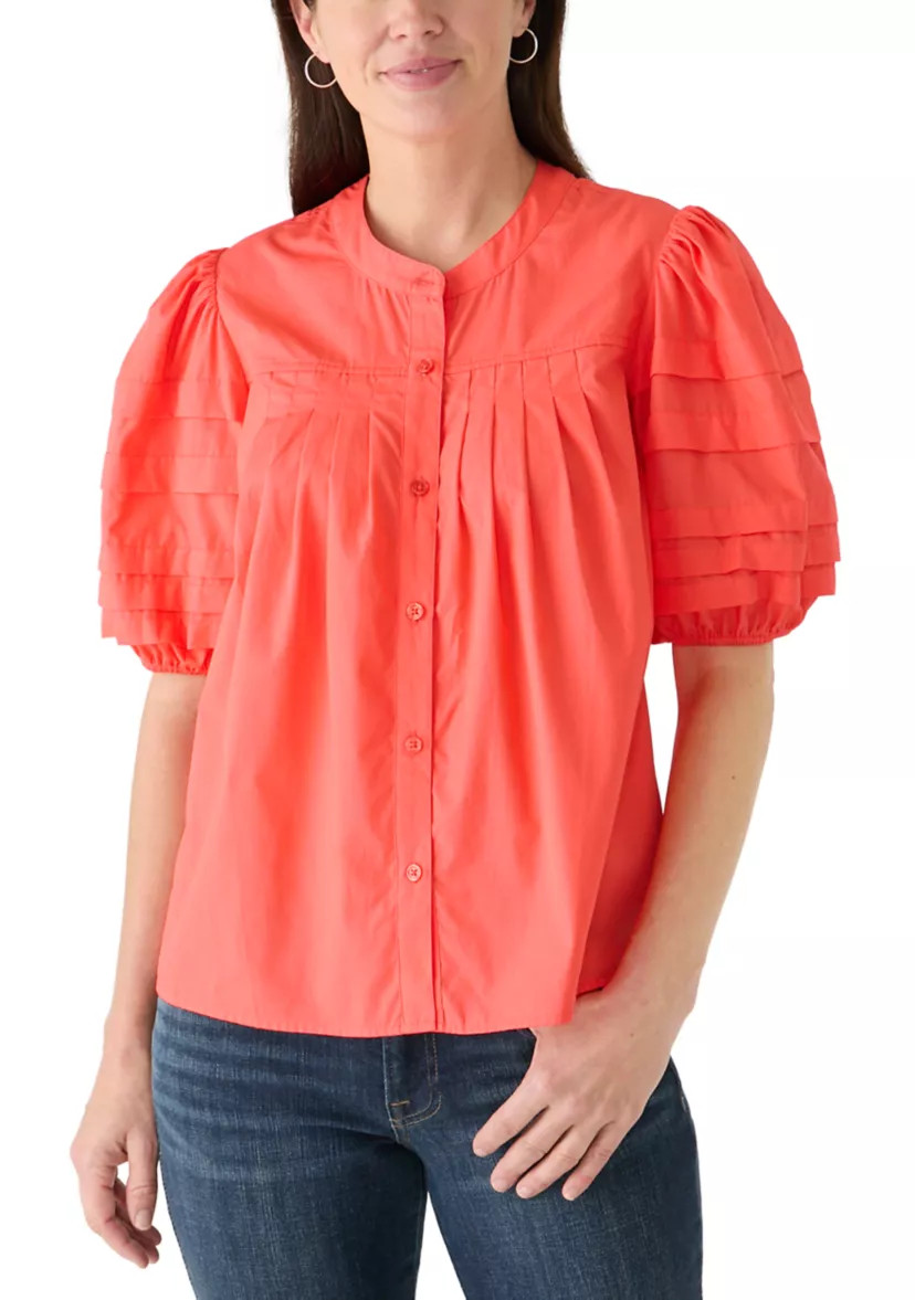 Women's Pintuck Sleeve Woven Top | Belk