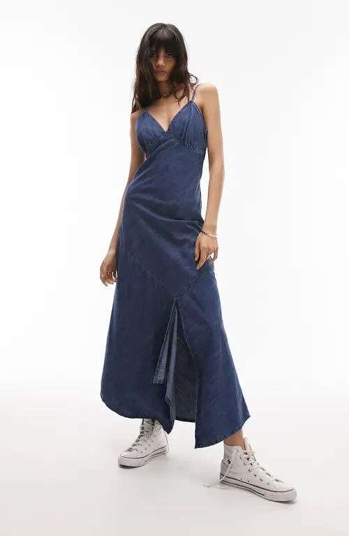 Topshop Denim Maxi Dress in Medium Blue at Nordstrom, Size 8 Us | Nordstrom