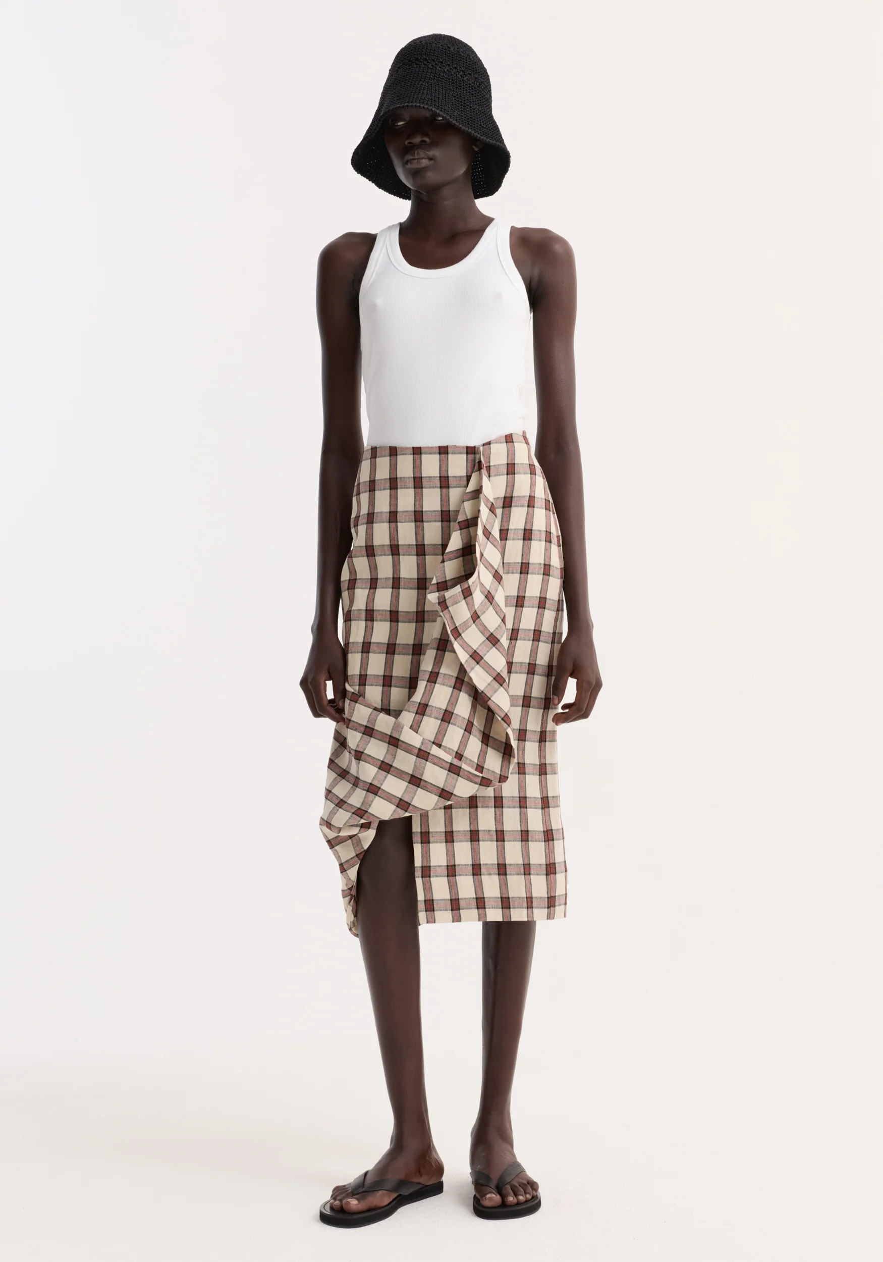 draped check skirt | red table check | Rohe