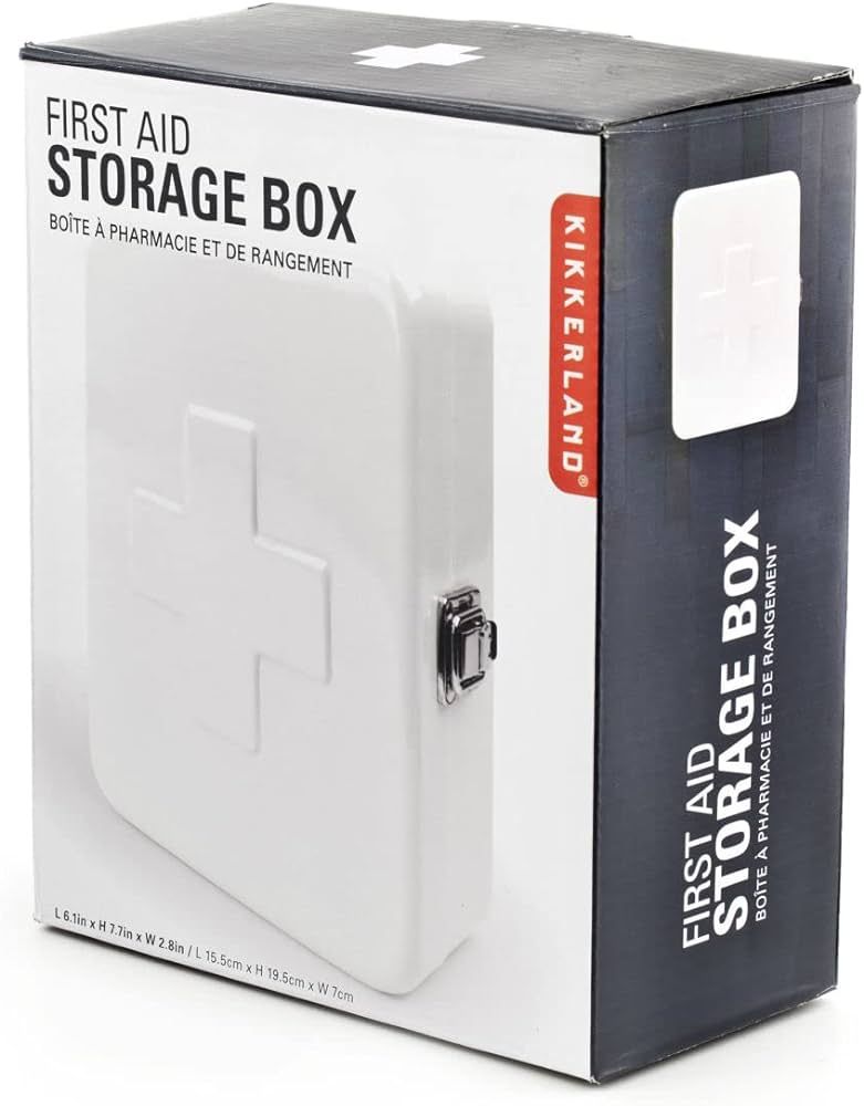 Kikkerland First Aid Kit Box, Multi-Purpose Portable Organizer Case, Alloy Steel, 6"x3"x7.5", Whi... | Amazon (US)