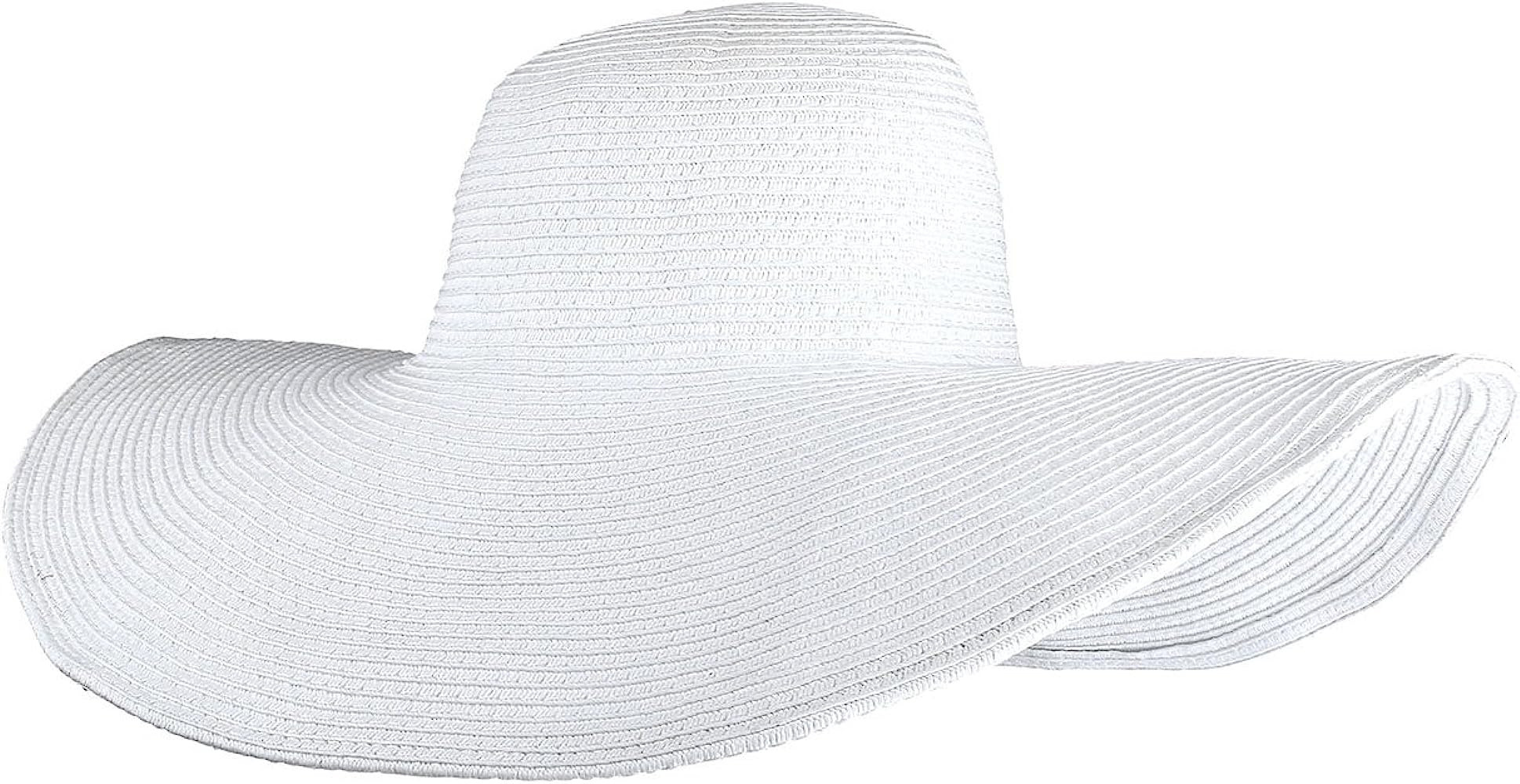 CHIC DIARY Womens White Wide Brim Straw Hat Floppy Derby Hat Large Brim Beach Straw Sun Cap UPF 50+ | Amazon (US)